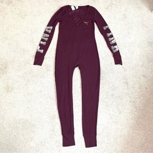 PINK By Victoria’s Secret One Piece Bodysuit Jumper Maroon Sequin Size Small NWT